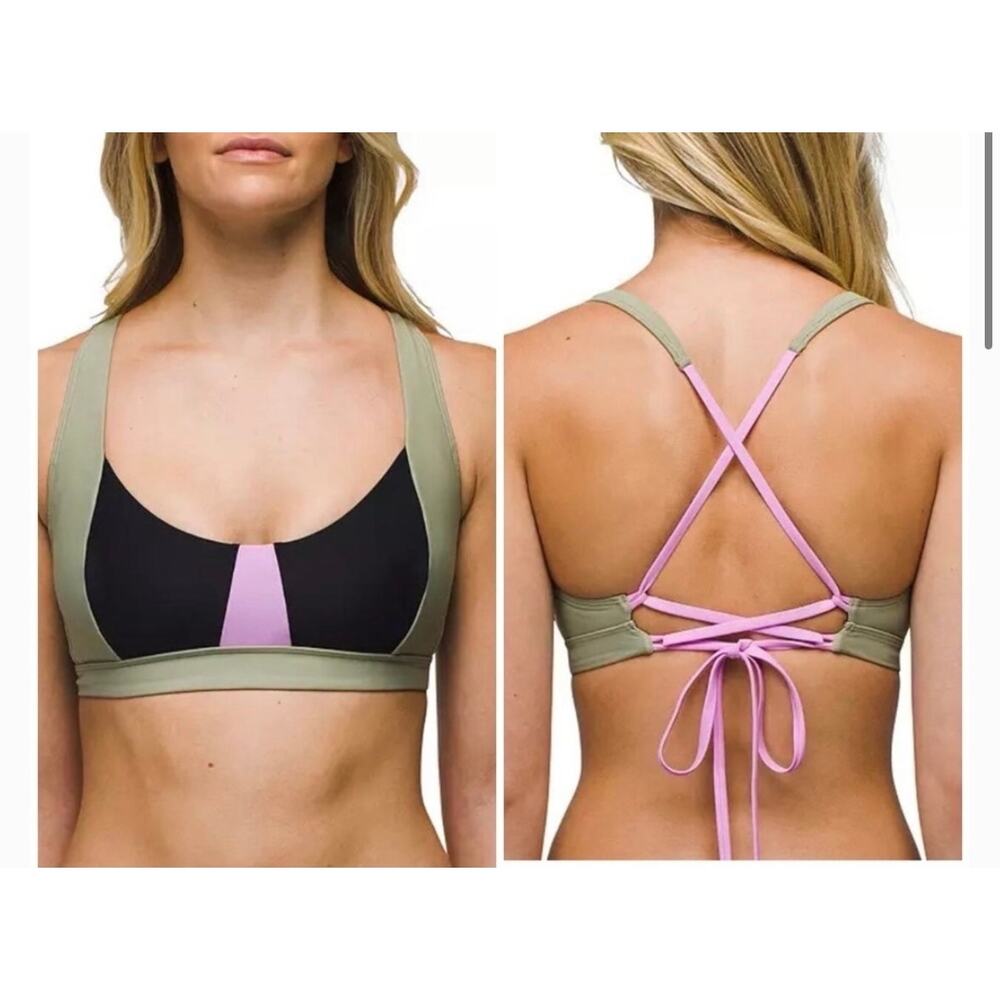prAna Tulum Swim Top Large NWT Black Colorblock Crisscross Back UPF 50+